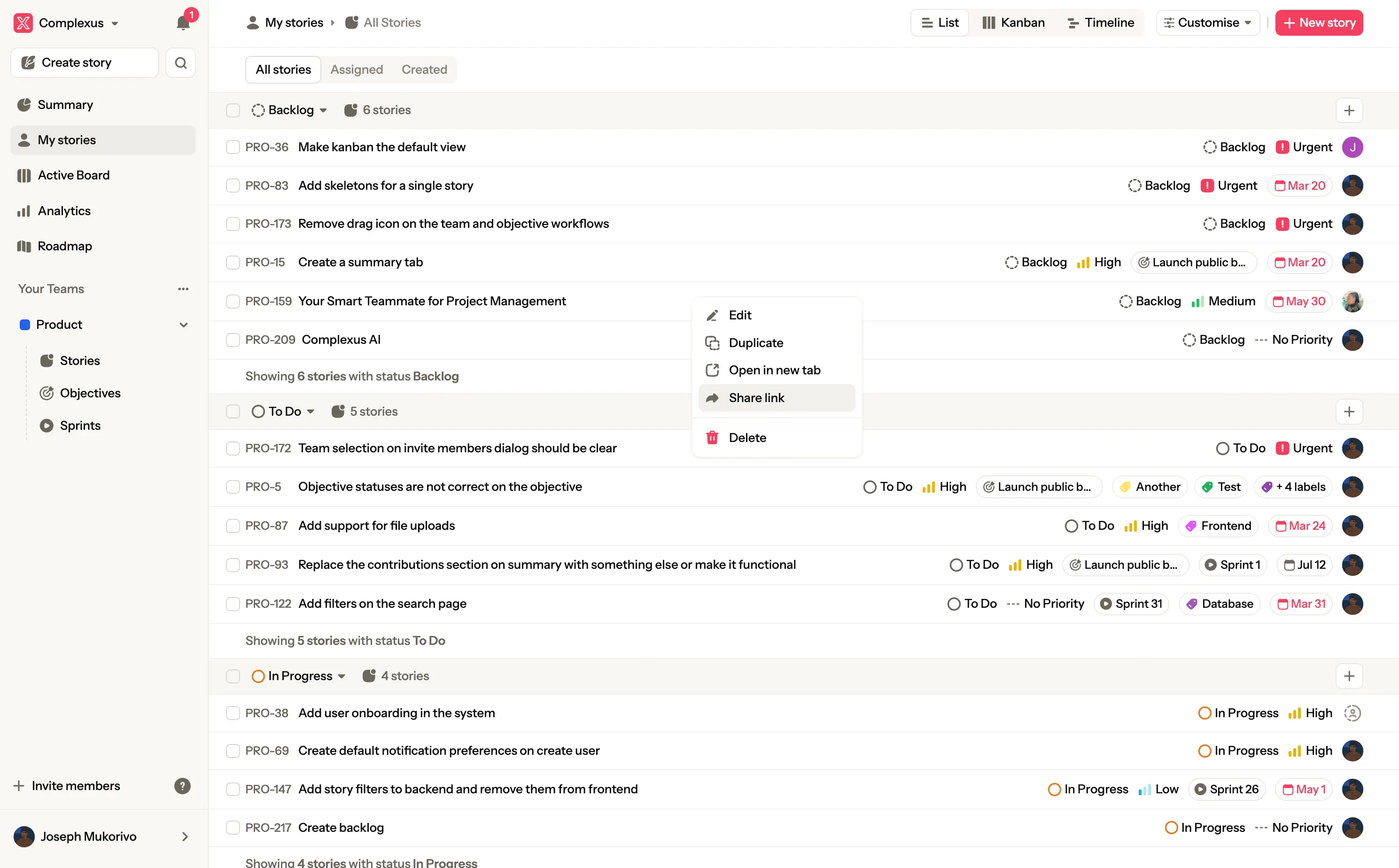 List stories